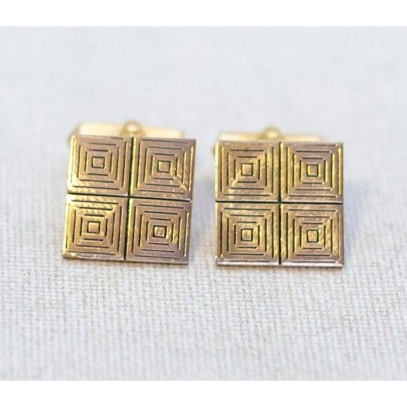 Vintage Gold Tone Geometric Egyptian Cuff Links by Swank - K1 - Picture 1 of 3